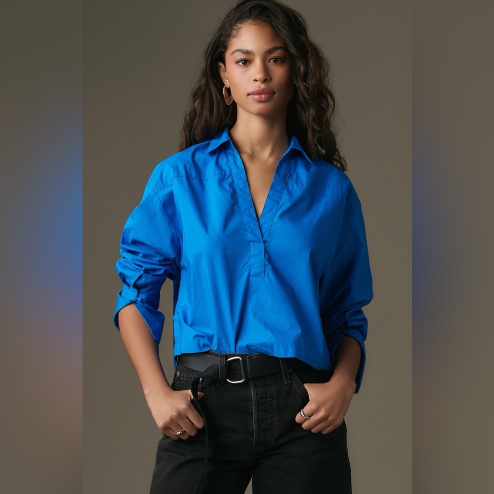 Anthropologie Maeve Poplin Rugby Popover Blouse